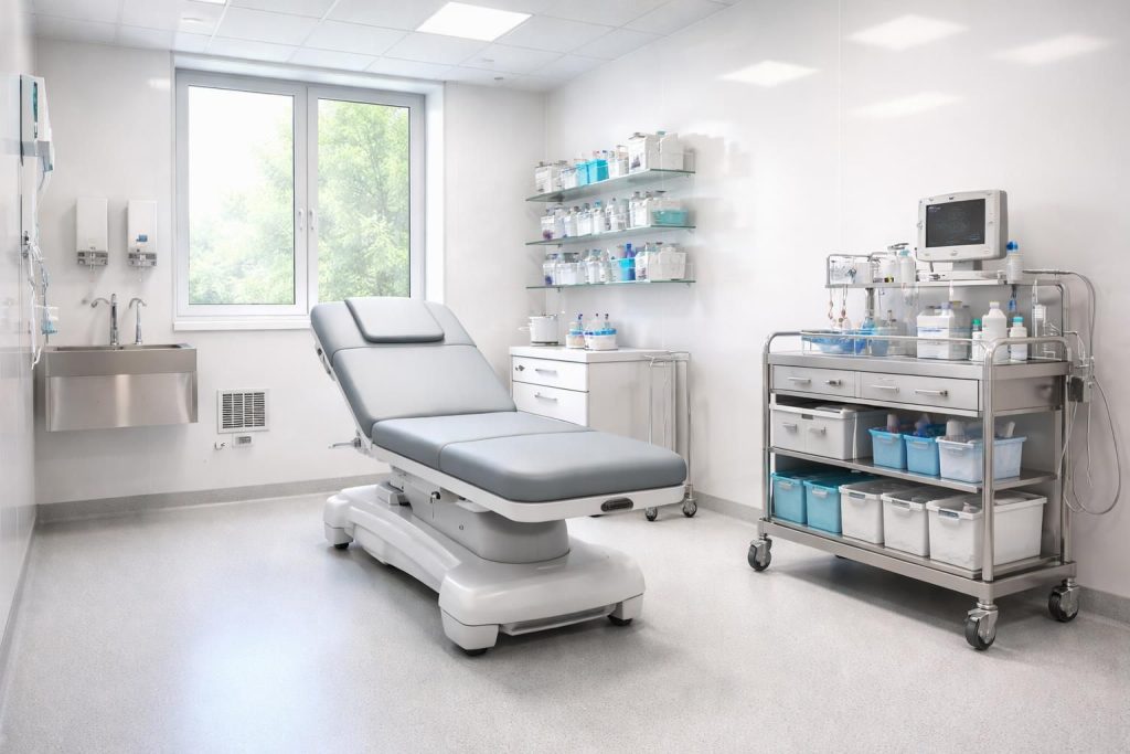 découvrez comment aménager une salle de soins équipée de matériel médical moderne et d'un revêtement hygiénique conforme aux normes, pour garantir sécurité et confort.