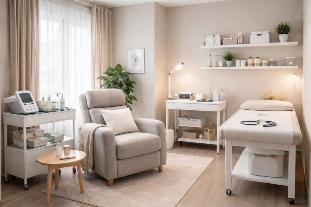 découvrez comment aménager une salle de soins à domicile équipée de matériel médical, d'un fauteuil ergonomique et d'un éclairage adapté pour un confort optimal et des soins efficaces.