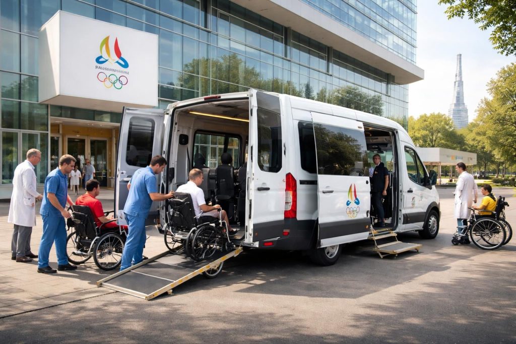 découvrez comment un ford transit aménagé facilite le transport des athlètes paralympiques lors des jeux de paris, assurant confort et accessibilité dans les hôpitaux.